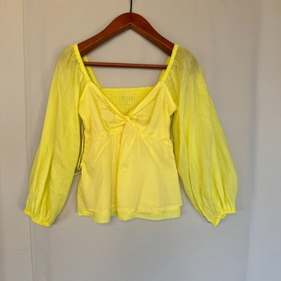 Banana Republic Yellow Ramie Gauze Twist Front Long Ballon Sleeve Peplum Blouse - Picture 10 of 17